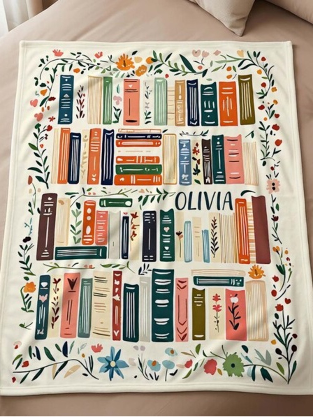 Custom Olivia Library Print Throw Blanket - Multicolor